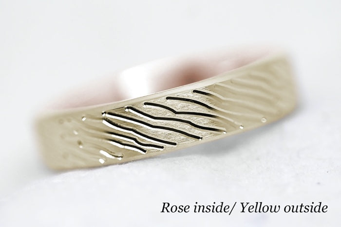 5mm Gold Brushed Flat Wedding Band for Men and Women with lines | T-0008