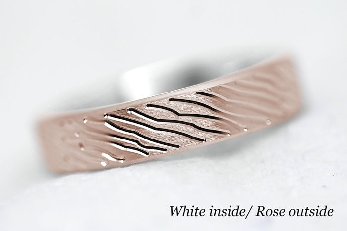 5mm Gold Brushed Flat Wedding Band for Men and Women with lines | T-0008