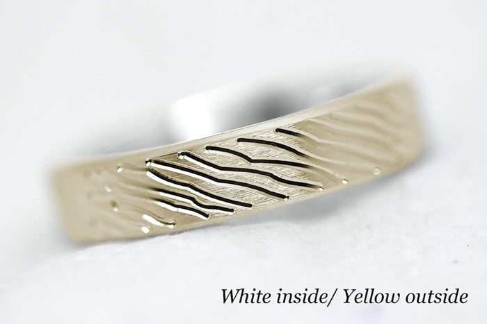 5mm Gold Brushed Flat Wedding Band for Men and Women with lines | T-0008