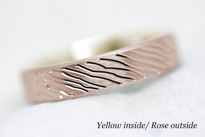 5mm Gold Brushed Flat Wedding Band for Men and Women with lines | T-0008