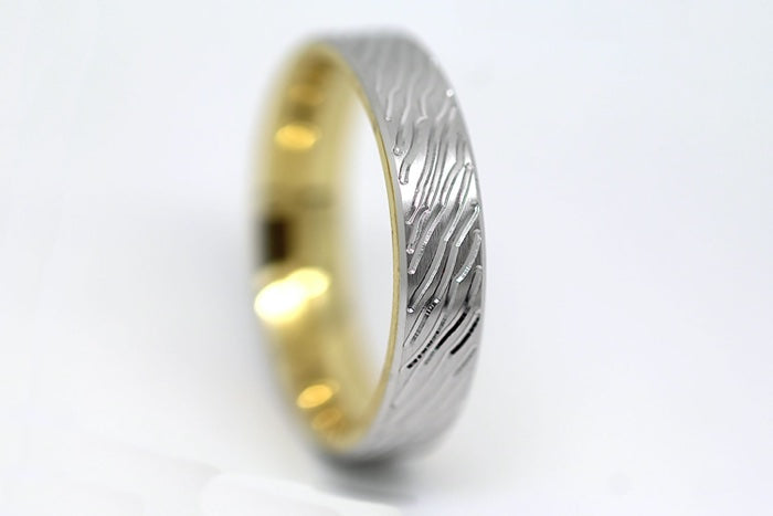 5mm Gold Brushed Flat Wedding Band for Men and Women with lines | T-0008