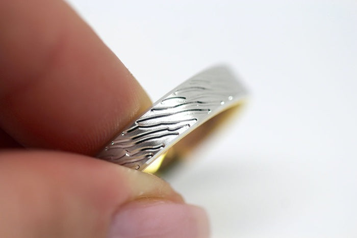 5mm Gold Brushed Flat Wedding Band for Men and Women with lines | T-0008