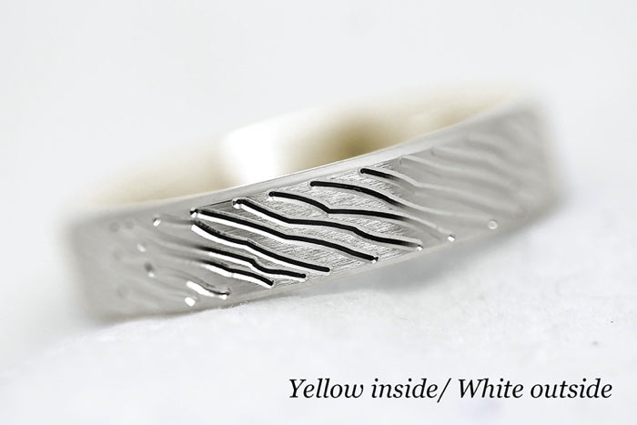 5mm Gold Brushed Flat Wedding Band for Men and Women with lines | T-0008