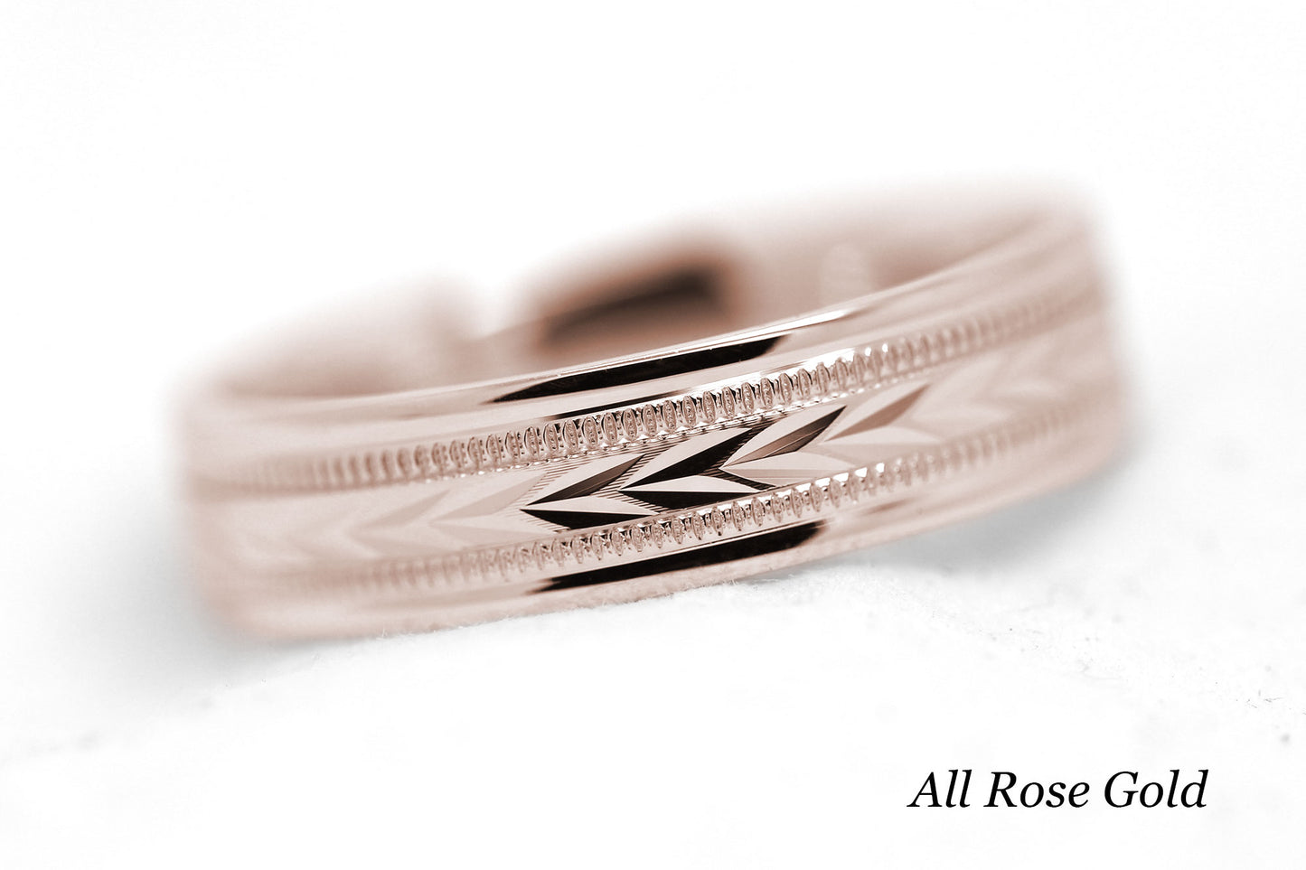 6mm Gold Wedding Band for Men with Wheat Design and wide Milgrain | T-0012