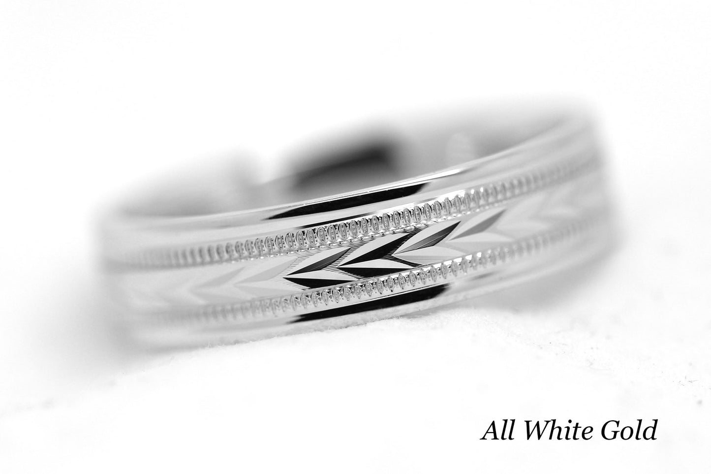 6mm Gold Wedding Band for Men with Wheat Design and wide Milgrain | T-0012