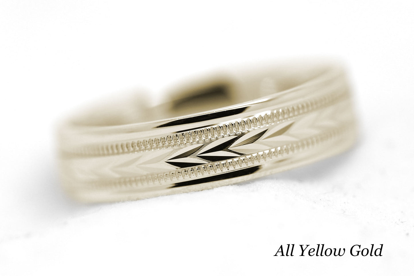 6mm Gold Wedding Band for Men with Wheat Design and wide Milgrain | T-0012