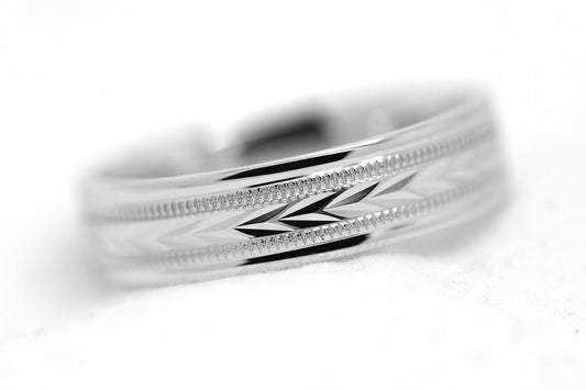 6mm 925 Silver  Wedding Band for Men with Wheat Design and wide Milgrain | T-0012