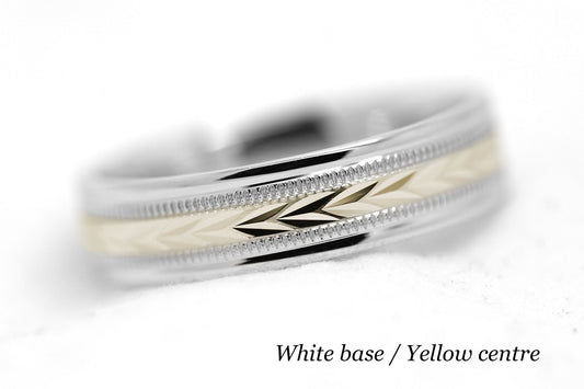 6mm Gold Wedding Band for Men with Wheat Design and wide Milgrain | T-0012