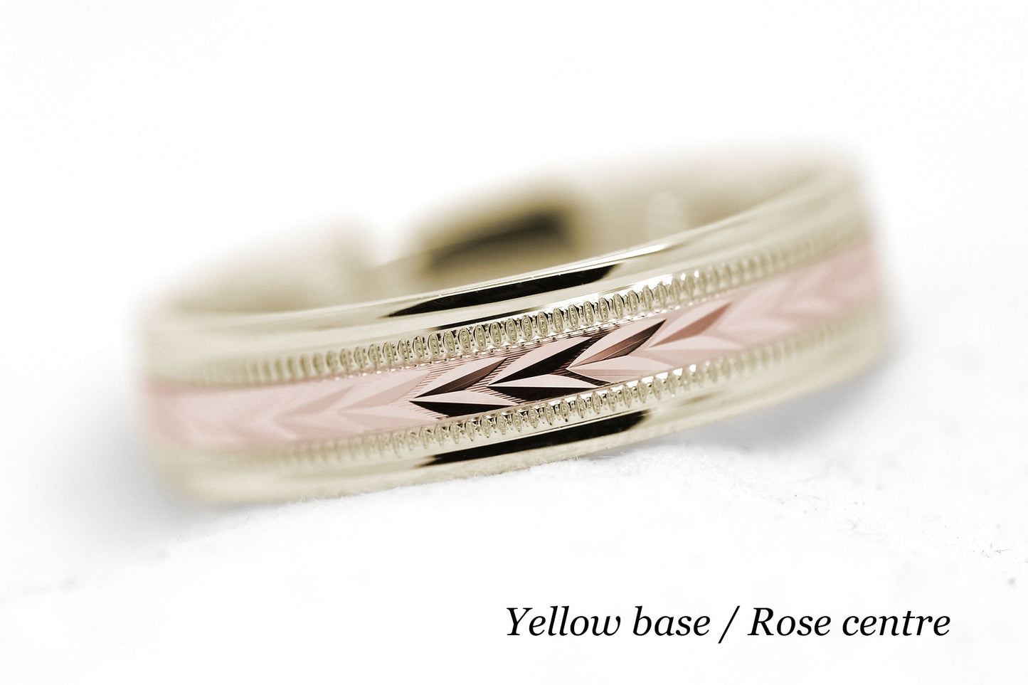 6mm Gold Wedding Band for Men with Wheat Design and wide Milgrain | T-0012
