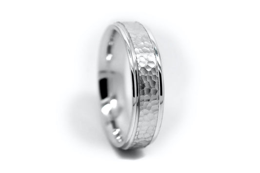 6mm 925 Silver Hammered Wedding Band for Men and Women with Milgrain | T-0015