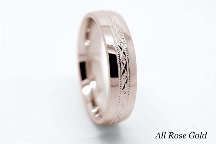 6mm Gold Filigree Design Wedding Band for Men and Women with Polished Sides | T-0016