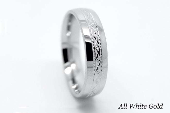 6mm Gold Filigree Design Wedding Band for Men and Women with Polished Sides | T-0016