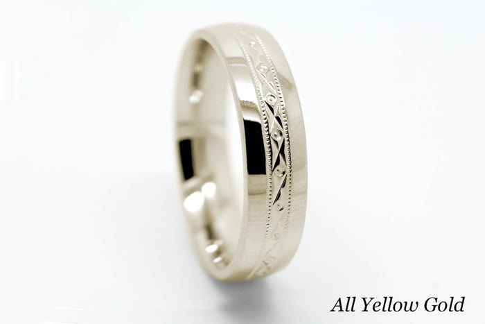 6mm Gold Filigree Design Wedding Band for Men and Women with Polished Sides | T-0016