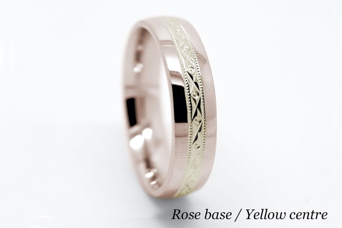 6mm Gold Filigree Design Wedding Band for Men and Women with Polished Sides | T-0016