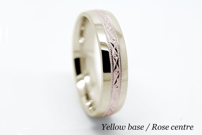 6mm Gold Filigree Design Wedding Band for Men and Women with Polished Sides | T-0016