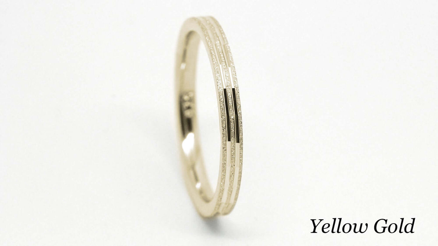 2mm Solid Gold Sparkly Wedding Band for Women with Lines | This stackable wedding ring with sparkly finish is a stunning piece that's designed to last a lifetime. Perfect as wedding band or anniversary ring