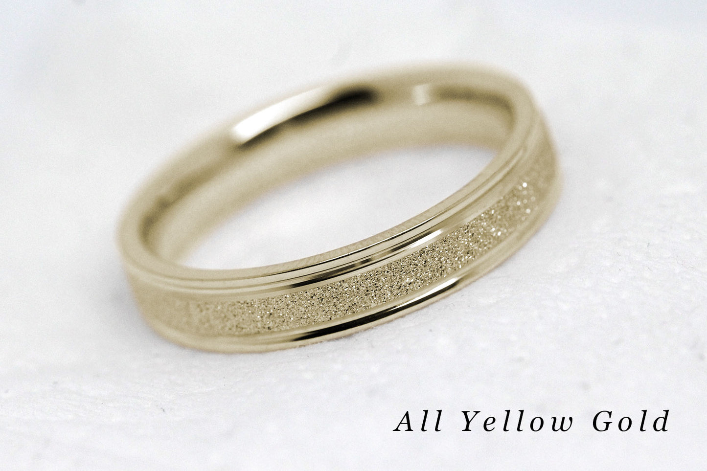 4mm solid gold wedding band for women and men with sparkly yellow gold centre and polished rose gold yellow and edges, available in 10 karat 14 karat or 18 karat gold