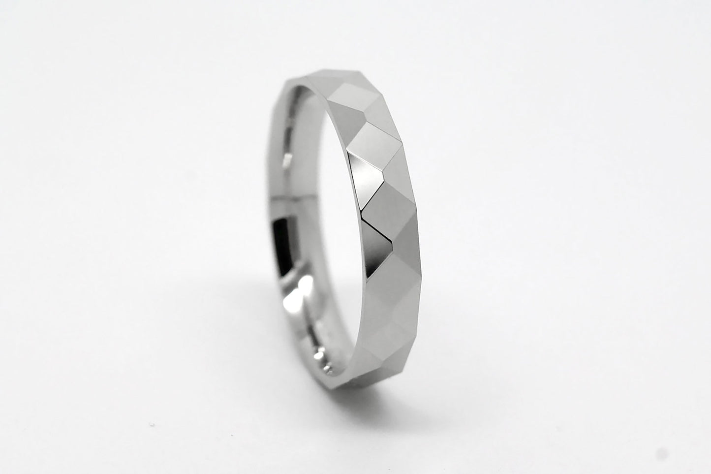 4mm 925 Silver Faceted Mirrored Engineered Wedding Band for Men and Women | T-0020