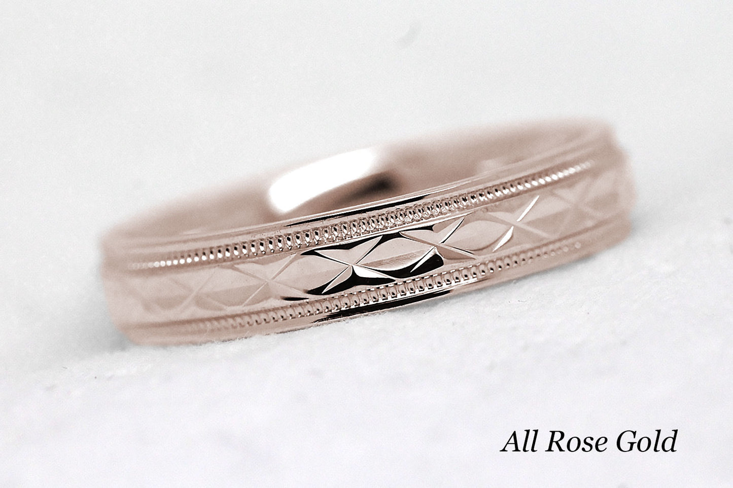 4mm Gold Filigree Rhombus with Milgrain Wedding Band for Women and Men | T-0022