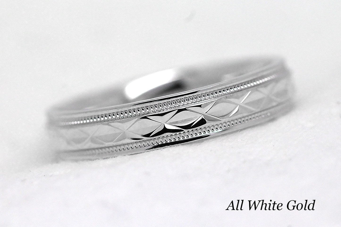 4mm Gold Filigree Rhombus with Milgrain Wedding Band for Women and Men | T-0022