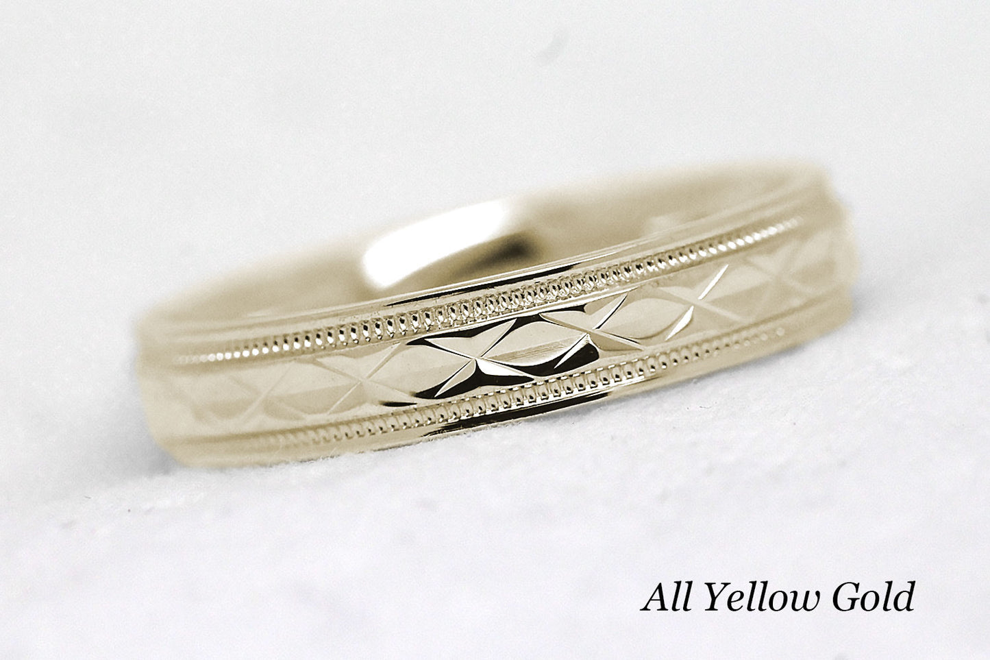 4mm Gold Filigree Rhombus with Milgrain Wedding Band for Women and Men | T-0022