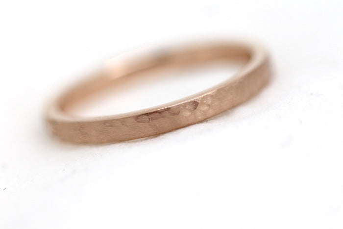 2mm Gold Flat Hammered Wedding Band for Women | AT-0022 | 2mm gold wedding band for women. This stacking 10k gold hammered ring is a stunning piece that's designed to last a lifetime. Perfect as wedding band, anniversary ring, birthday gift, or Valentine'