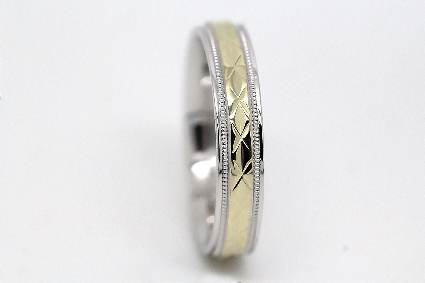 4mm Gold Filigree Rhombus with Milgrain Wedding Band for Women and Men | T-0022