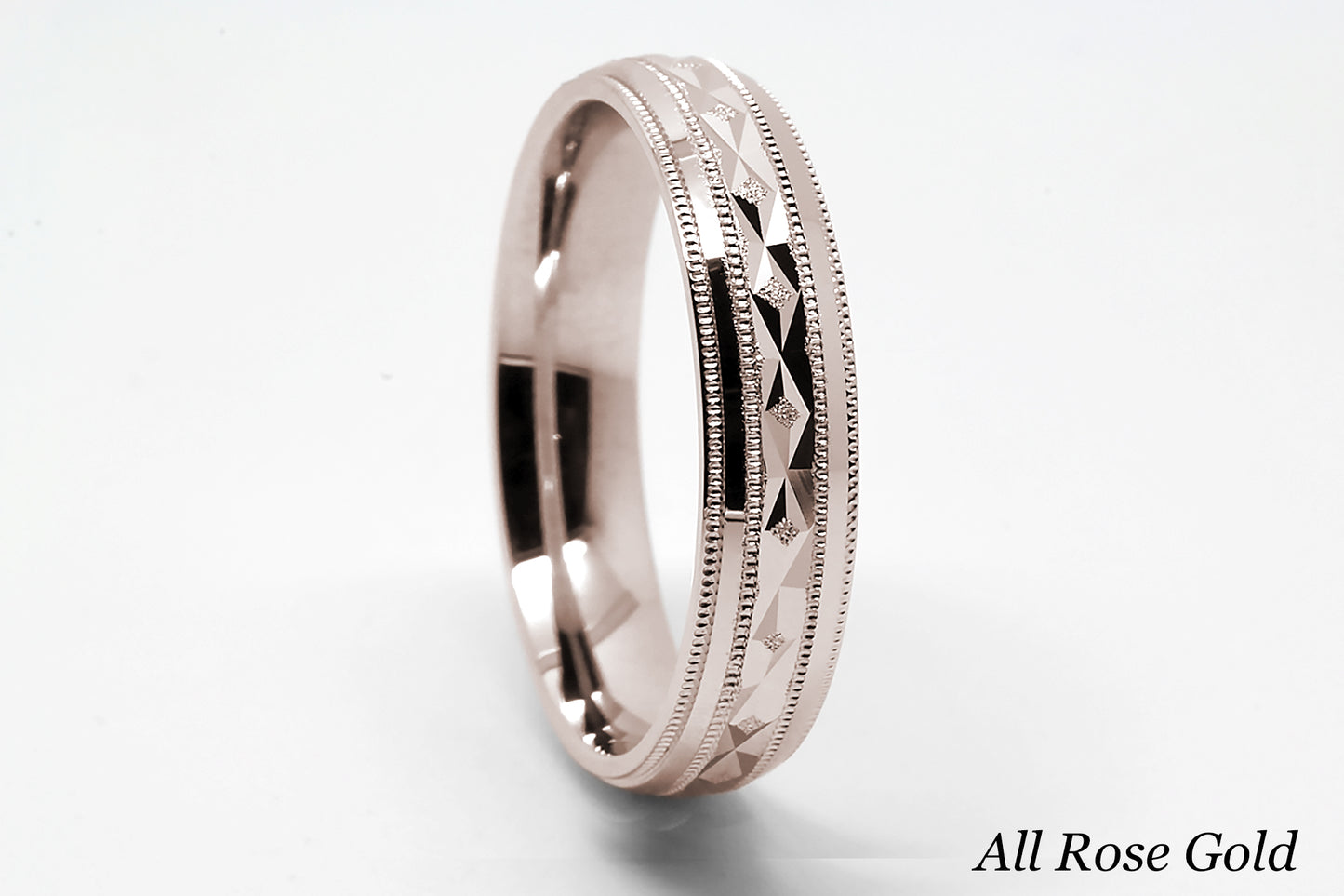 5mm Gold Filigree Rhombuses Design with Milgrain Wedding Band for Men and Women | T-0009