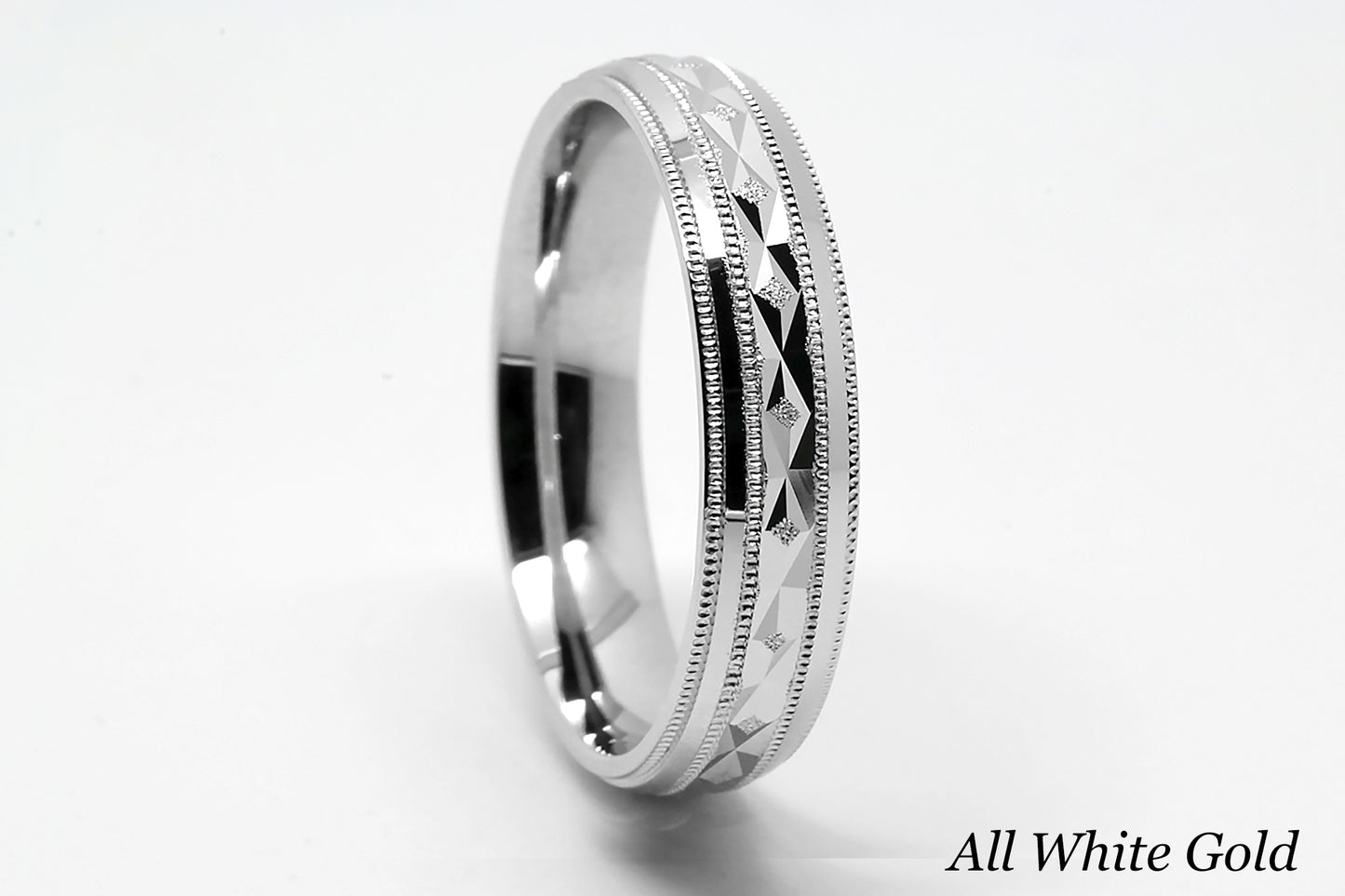 5mm Gold Filigree Rhombuses Design with Milgrain Wedding Band for Men and Women | T-0009