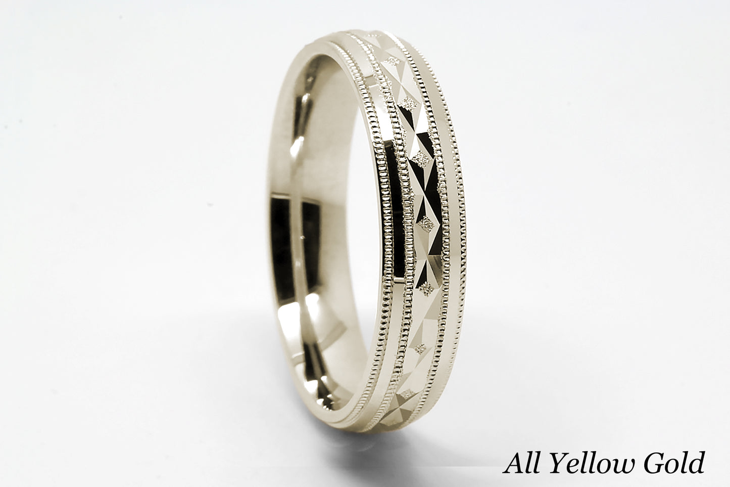 5mm Gold Filigree Rhombuses Design with Milgrain Wedding Band for Men and Women | T-0009