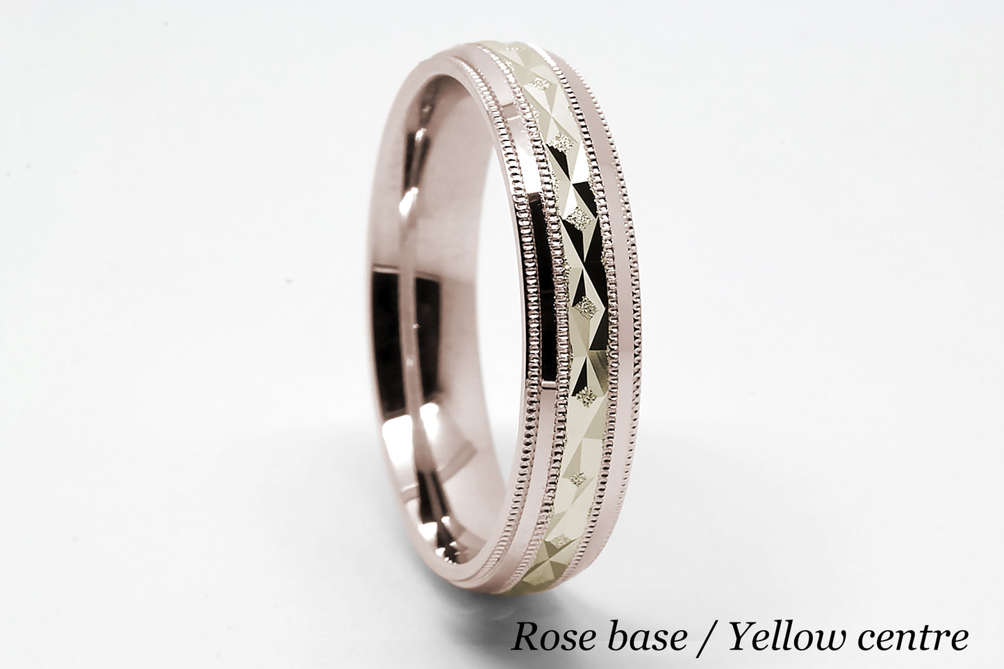 5mm Gold Filigree Rhombuses Design with Milgrain Wedding Band for Men and Women | T-0009