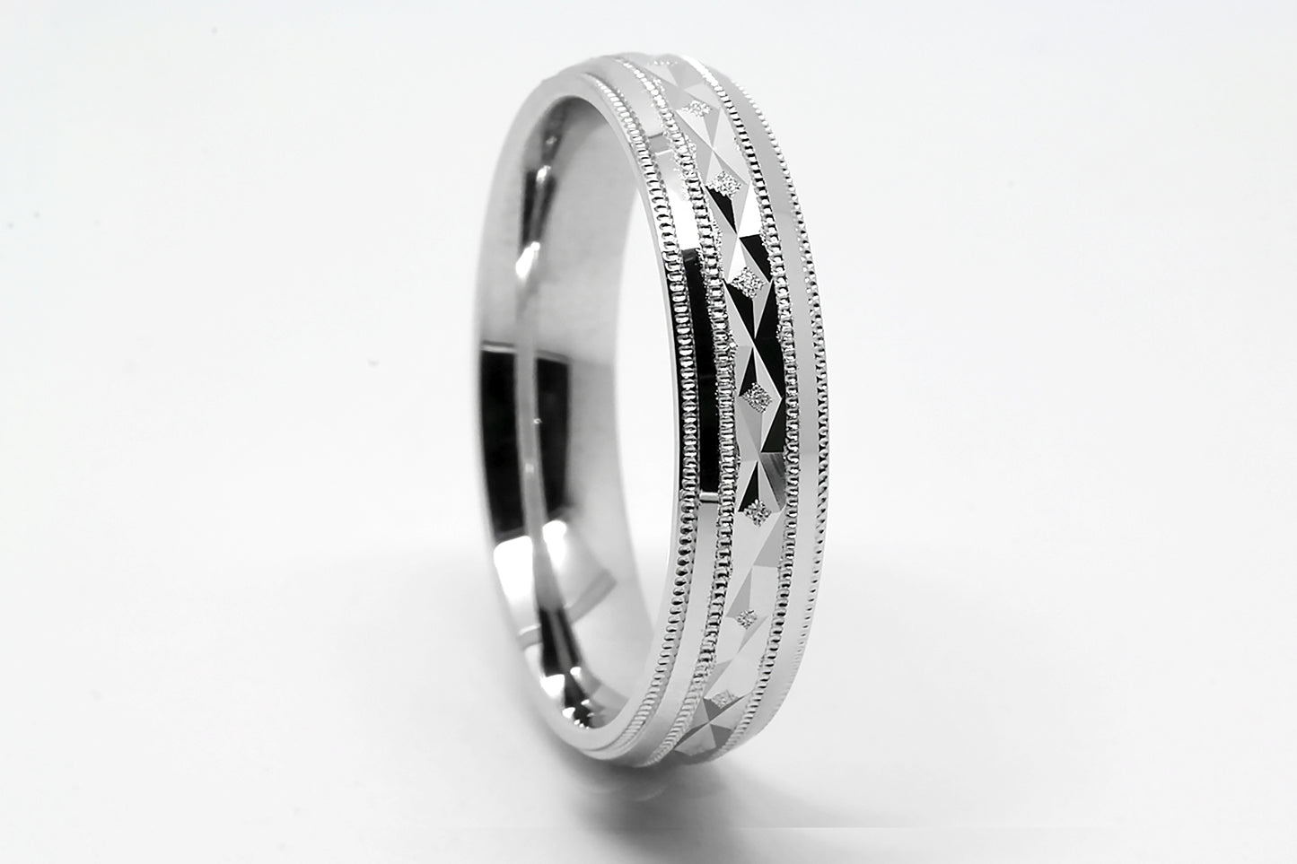 5mm 925 Silver Filigree Rhombuses Design with milgrain Wedding Band for Men and Women | AT-0024