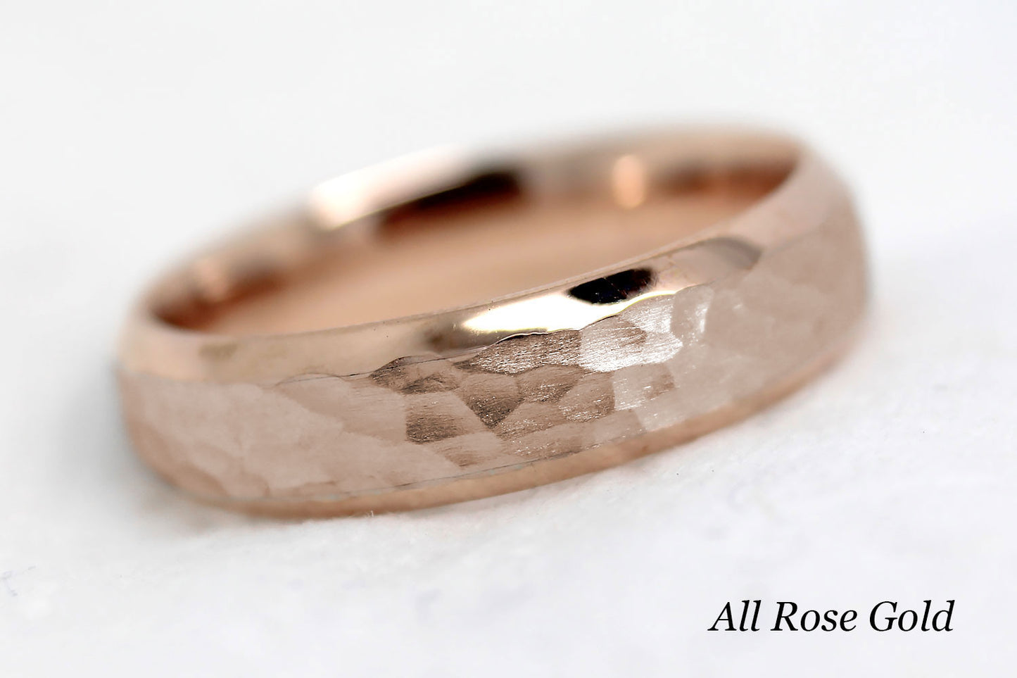 5mm Gold Hammered and Beveled Edge Wedding Band for Men and Women | AT-0025