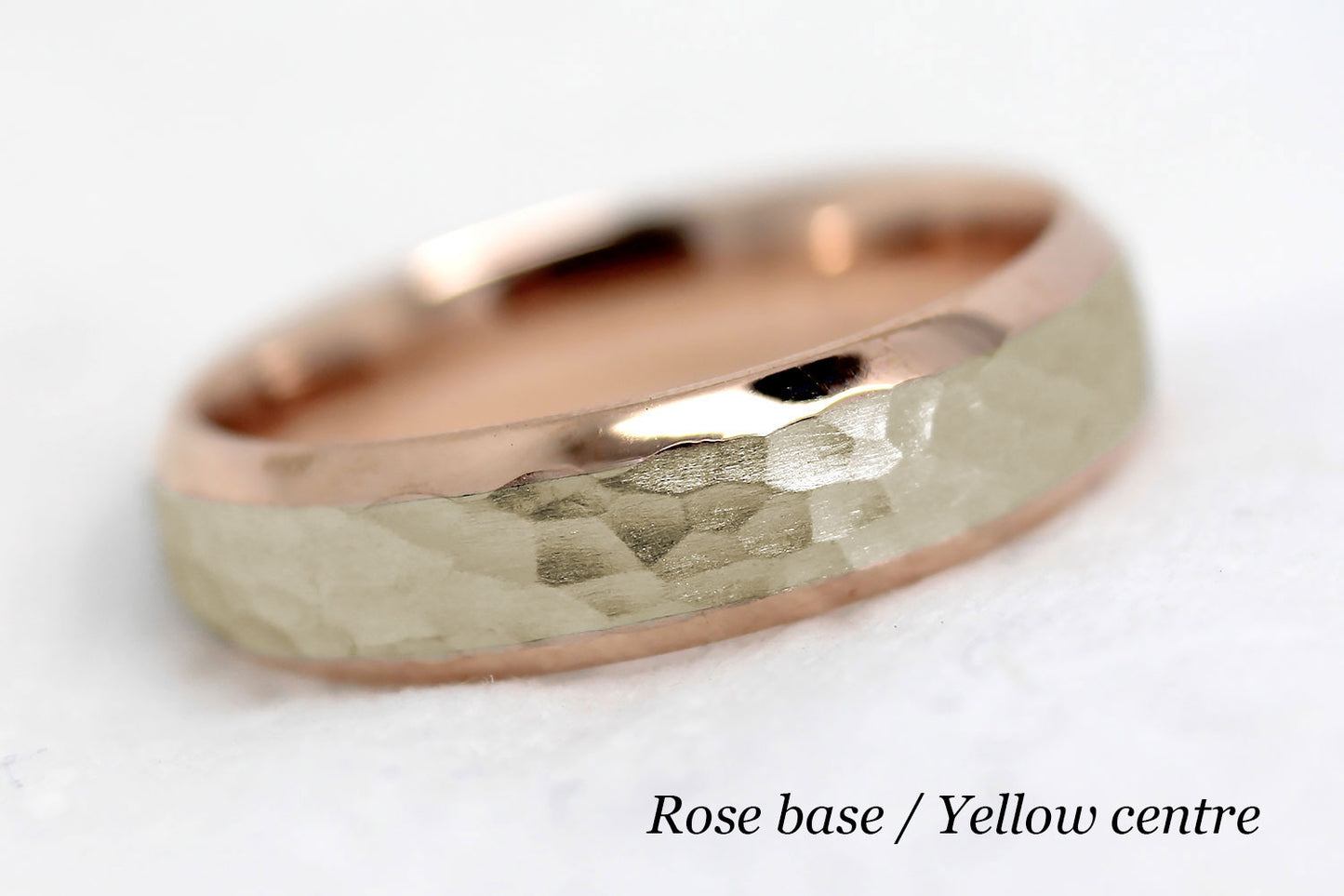 5mm Gold Hammered and Beveled Edge Wedding Band for Men and Women | AT-0025