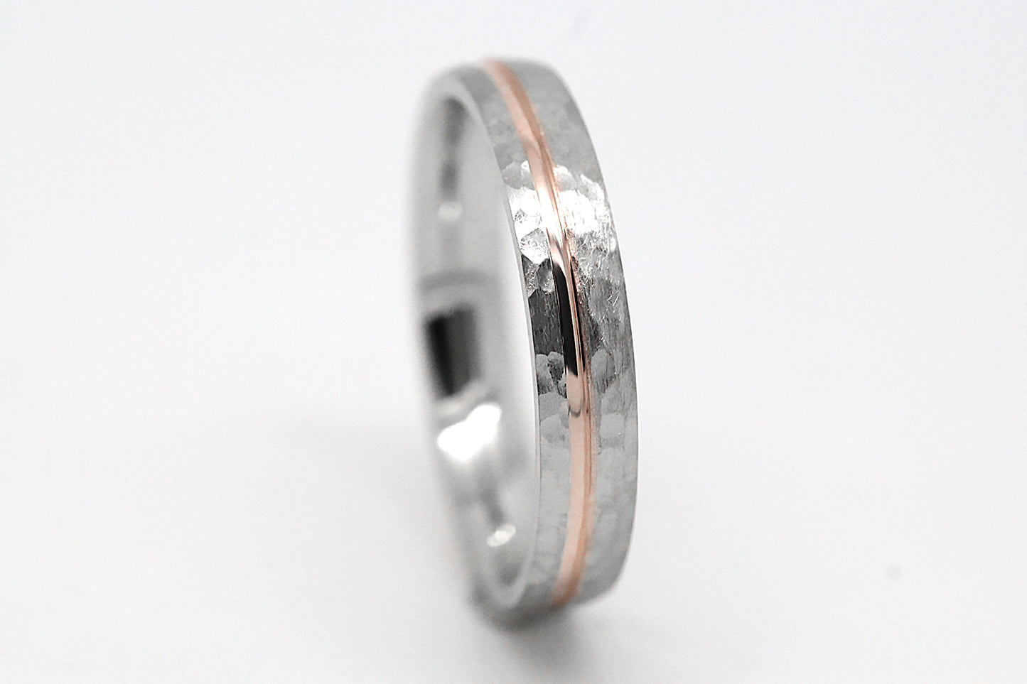 4mm Gold Hammered Wedding Band with off centre line for Women and Men | AT-0025