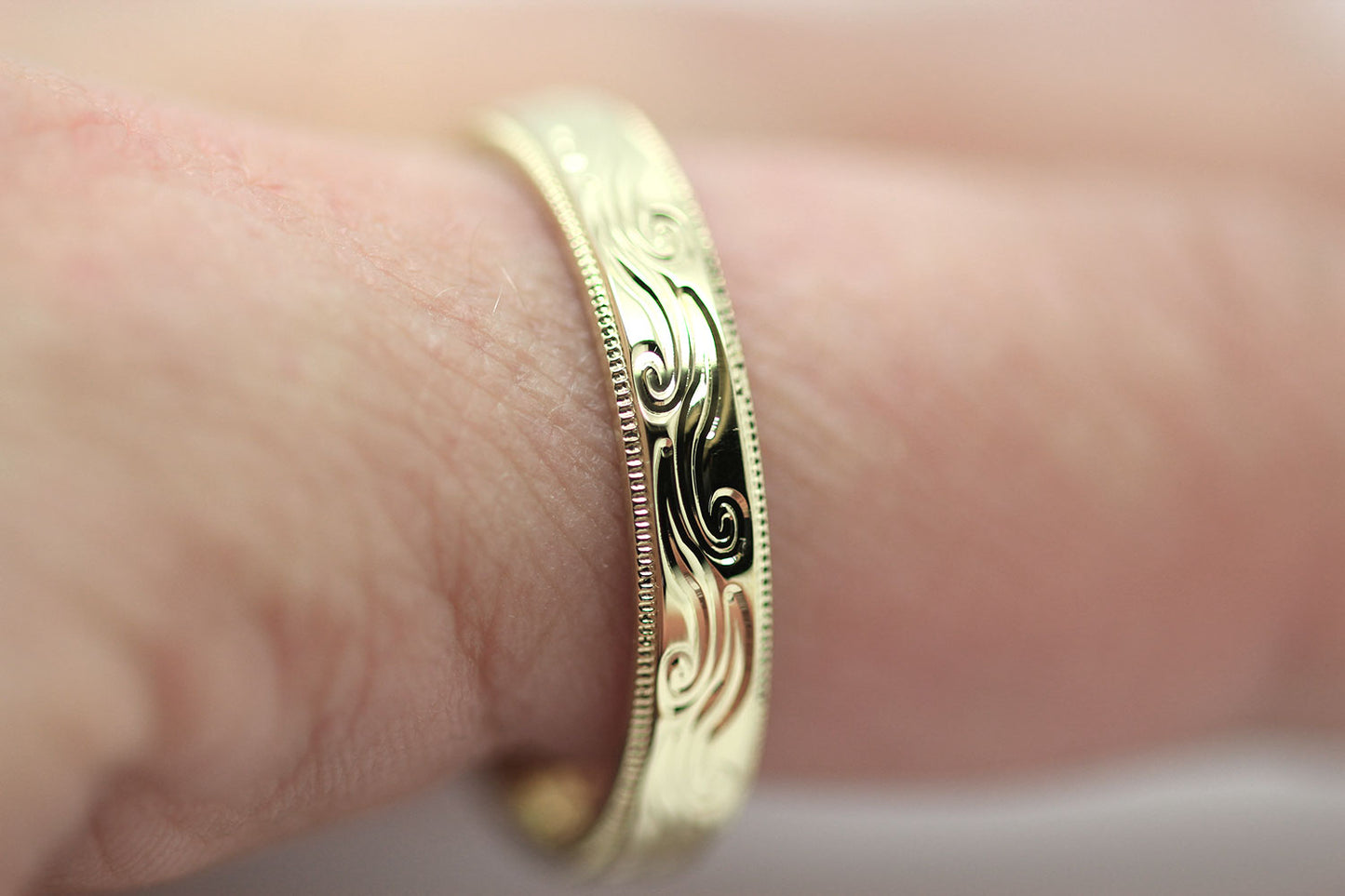 4mm Gold Wedding Band with Swirls Design for Men and Women | AT-6242