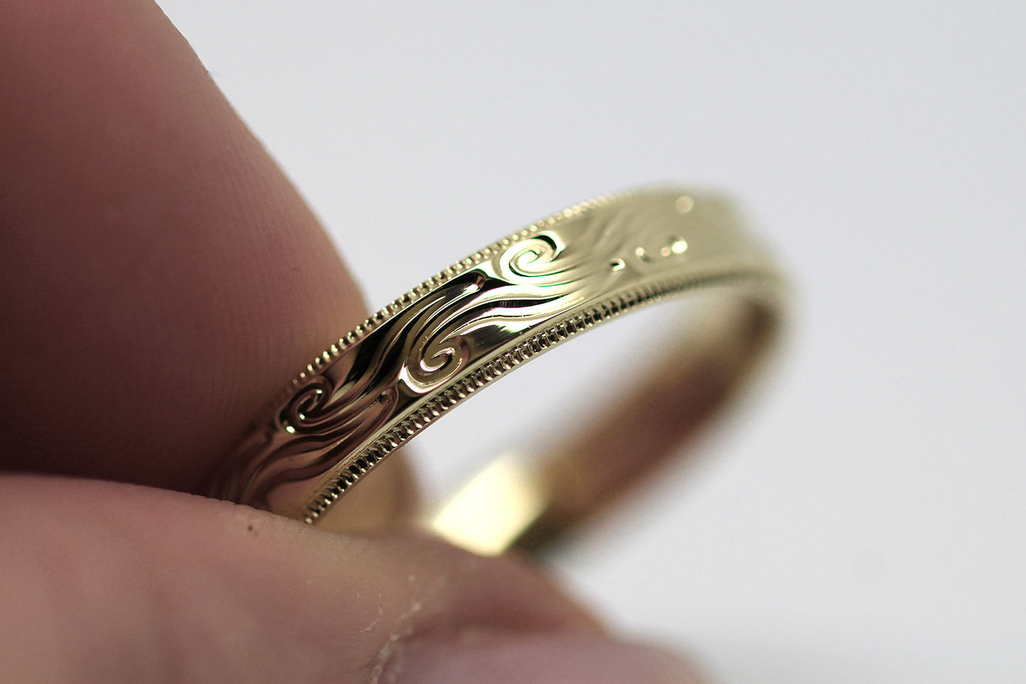 4mm Gold Wedding Band with Swirls Design for Men and Women | AT-6242