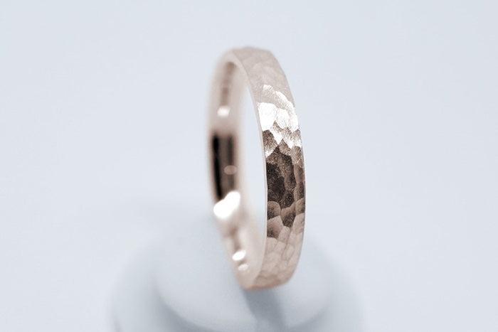 3mm Gold Hammered Wedding Band for Men and Women Low Dome Profile