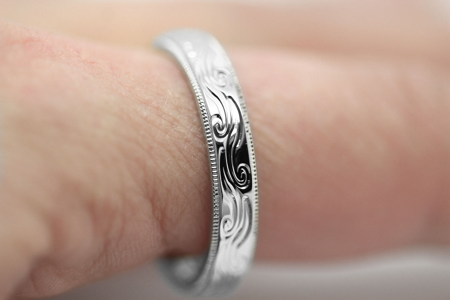 4mm 925 Sterling Silver Wedding Band with Swirls Design for Men and Women | AT-6242