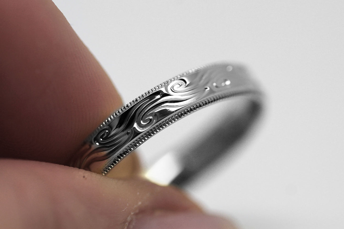 4mm 925 Sterling Silver Wedding Band with Swirls Design for Men and Women | AT-6242
