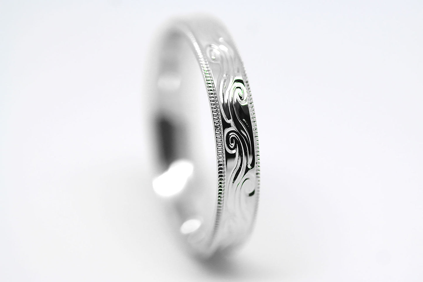 4mm 925 Sterling Silver Wedding Band with Swirls Design for Men and Women | AT-6242