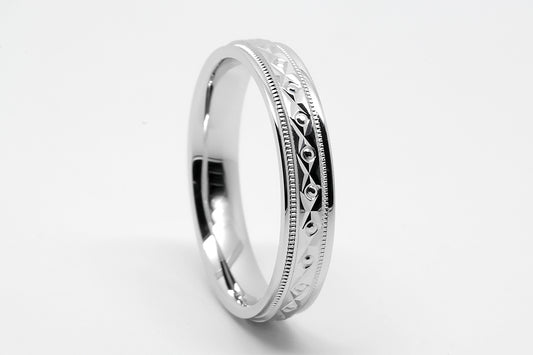 4mm 925 Silver Filigree Rhombus and Circles with Milgrain Wedding Band for Men and Women | T-0026
