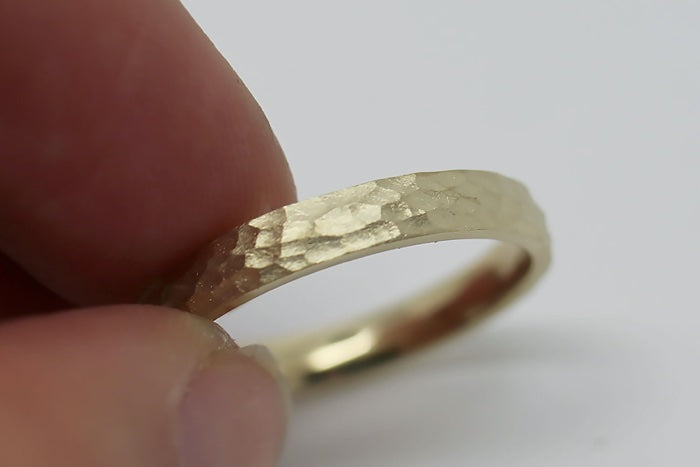 3mm Gold Hammered Wedding Band for Men and Women Low Dome Profile