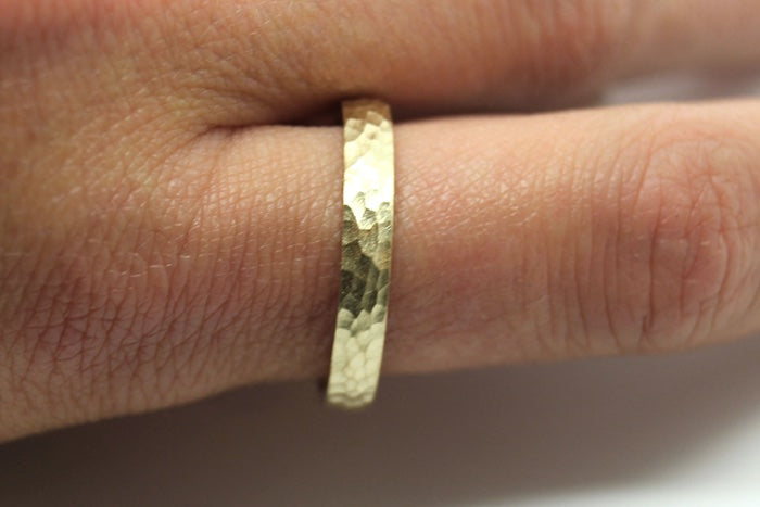 3mm Gold Hammered Wedding Band for Men and Women Low Dome Profile