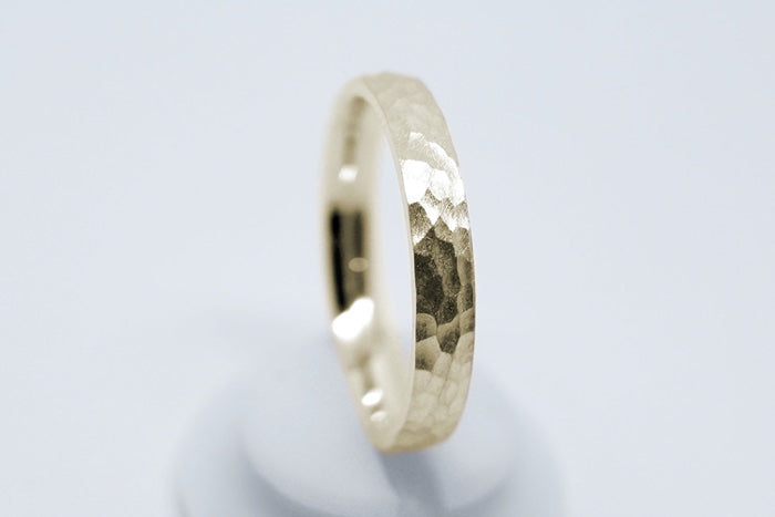 3mm Gold Hammered Wedding Band for Men and Women Low Dome Profile