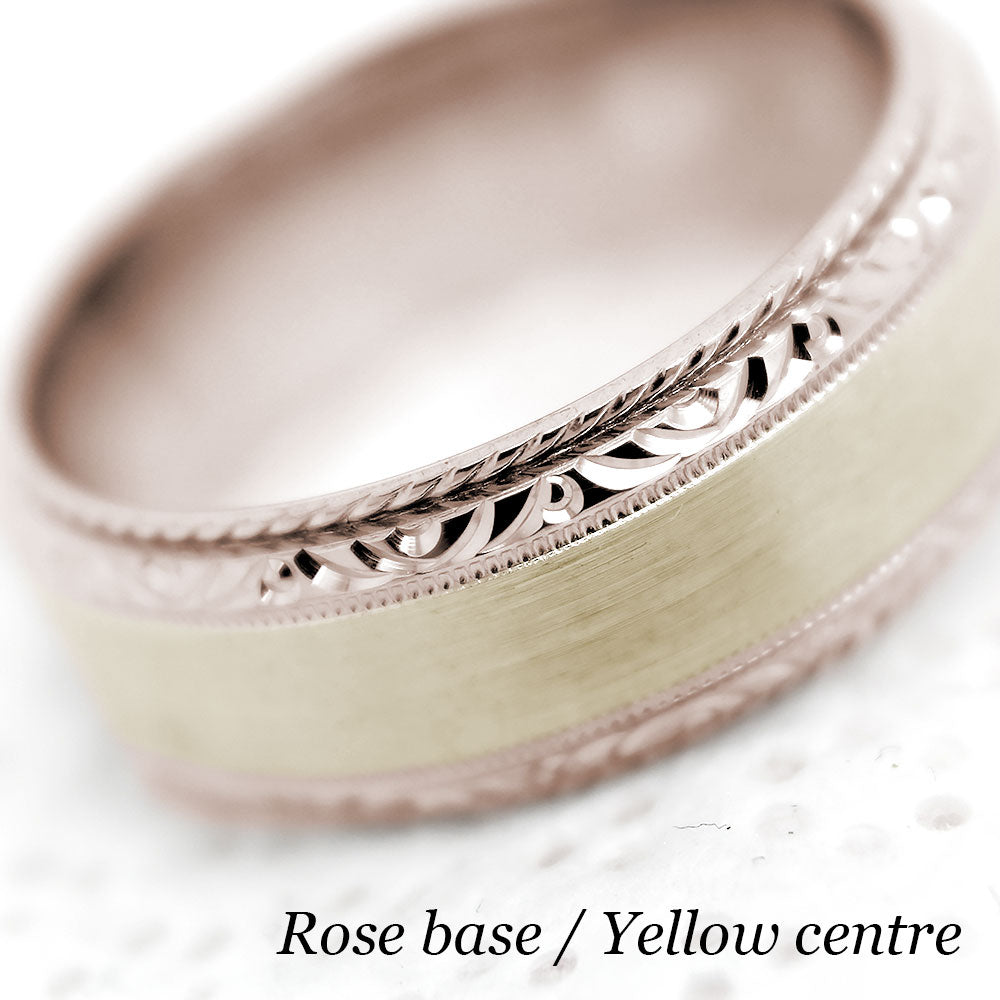 7mm Gold Classic Brushed Filigree Edge Wedding Band for Men and Women | AT-0028