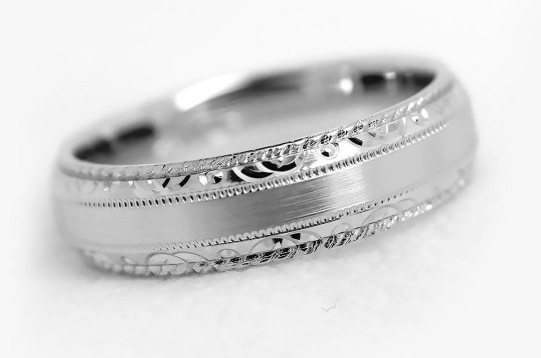 5mm 925 Silver Filigree Edge Design with Twisted Milgrain Wedding Band for Men and Women | AT-0028