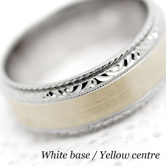 7mm Gold Classic Brushed Filigree Edge Wedding Band for Men and Women