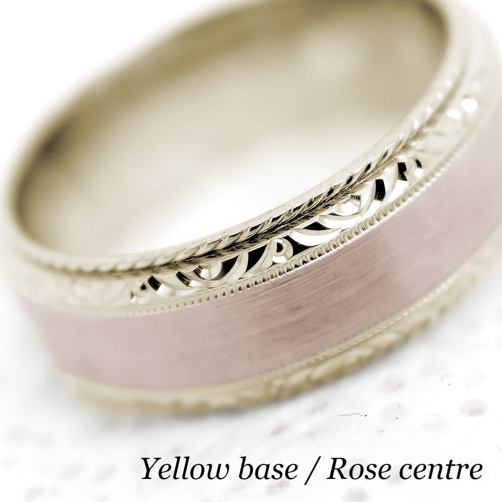 7mm Gold Classic Brushed Filigree Edge Wedding Band for Men and Women | AT-0028