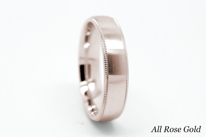 5mm Gold Dome Brushed with Milgrain Edge Wedding Band for Men and Women | T-0029
